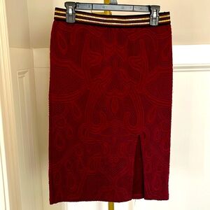 Anthropologie Maeve Slit Jacquard Pencil Skirt Red Wine Stretch Medium